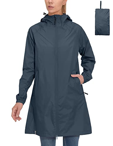 Mapamyumco Damen Regenjacke Wasserdicht Atmungsaktiv Winddicht Leicht Lang mit Kapuze Regenmantel Windbreaker Regenparka Übergangsjacke Freizeitjacke Ultraleicht verstaubar Blau L von Mapamyumco