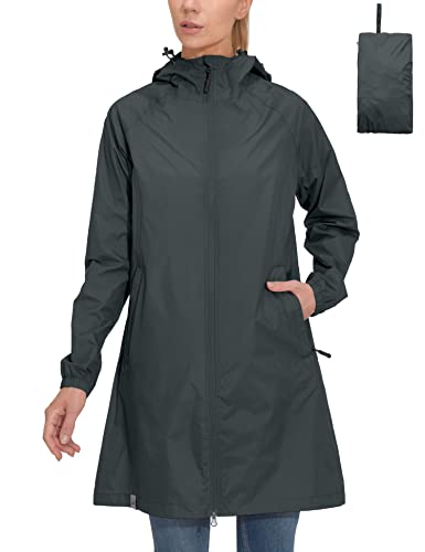 Mapamyumco Damen Regenjacke Wasserdicht Atmungsaktiv Winddicht Leicht Lang mit Kapuze Regenmantel Windbreaker Regenparka Übergangsjacke Freizeitjacke Ultraleicht verstaubar Grau S von Mapamyumco