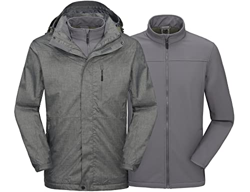 Mapamyumco Herren 3-in-1 wasserdichte Skijacke Windjacke Winterjacke Fleecefutter Regen und Schnee Outdoor-Wandern Grau M von Mapamyumco