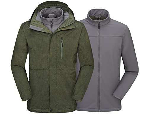 Mapamyumco Herren 3-in-1 wasserdichte Skijacke Windjacke Winterjacke Fleecefutter Regen und Schnee Outdoor-Wandern Grün XXL von Mapamyumco