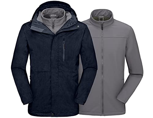 Mapamyumco Herren 3-in-1 wasserdichte Skijacke Windjacke Winterjacke Fleecefutter Regen und Schnee Outdoor-Wandern Marineblau S von Mapamyumco