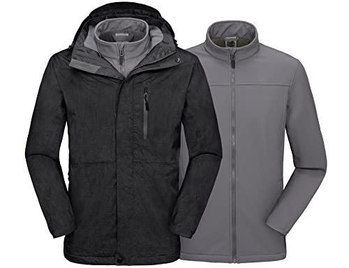 Mapamyumco Herren 3-in-1 wasserdichte Skijacke Windjacke Winterjacke Fleecefutter Regen und Schnee Outdoor-Wandern Schwarz L von Mapamyumco