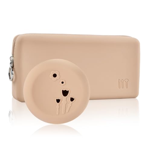 Makeup Pinsel Halter Pinseltasche Klein Kosmetiktasche Reise Make up Tasche Mini Kulturbeutel Damen Pinselhalter Kosmetik Travel Essentials Schminkpinsel Behälter Silikon Pinsel Aufbewahrung, Khaki von Mapille