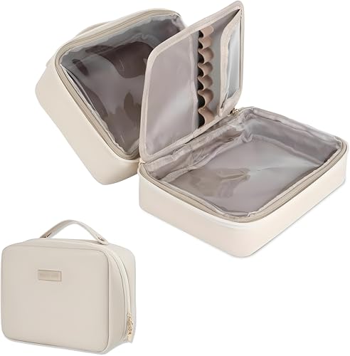 Weiß Kosmetiktasche Kosmetiktasche Mit Großem Fassungsvermögen Pu-Leder Mit Fach Kosmetiktasche Multifunktionale Kulturtasche Für Reisen Für Damen & Herren Kosmetiktasche - Waschtasche von Maple Plentiful