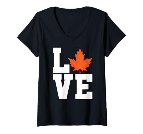 Damen LOVE Maple Tree Tapping Sirup Kanada T-Shirt mit V-Ausschnitt von Maple Syrup Lover Funny Canada Day