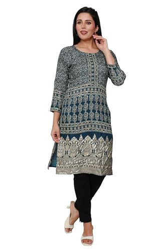 Maple Clothing Damen Indianer Kurtis Baumwolle Lange Tunika Top Mode Kurta Gedruckt, Blaugrün/Ein Hauch von Paradies (Trace of Paradise), 5X-Large von MapleClothing