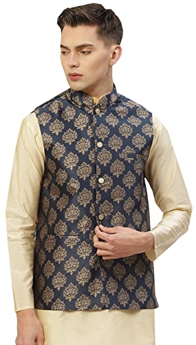 Maple Clothing Herren Indianer Weste Traditionelle Nehru Jacke Brokat Modi Weste, Blau, Medium von MapleClothing