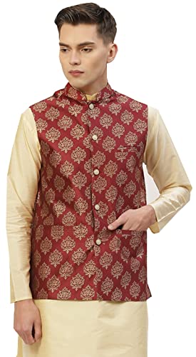 Maple Clothing Herren Indianer Weste Traditionelle Nehru Jacke Brokat Modi Weste, Kastanienbraun, Medium von MapleClothing