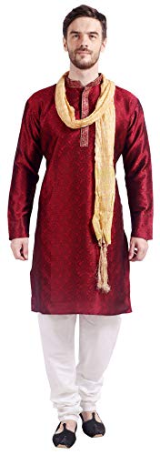 Maple Clothing Herren Kurta Pyjama Jacquard Seide Indische Party Kleidung Bekleidung - Rot - Large von MapleClothing