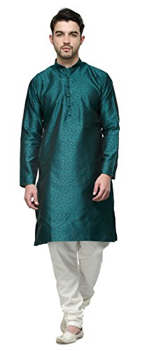 Maple Clothing Herren Kurta Pyjama Jacquard Seide Indisches Partykleid - Grün - Klein von MapleClothing