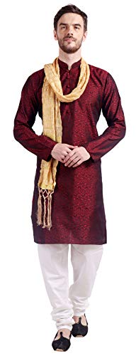 Maple Clothing Herren Kurta Pyjama Jacquard Seide Indisches Partykleid - Rot - X-Large von MapleClothing