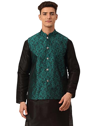 Maple Clothing Herren Nehru Jacke Brokat Indianer Traditionelle Weste Hochzeit Gäste Outfit Weste, Grün , Medium von MapleClothing
