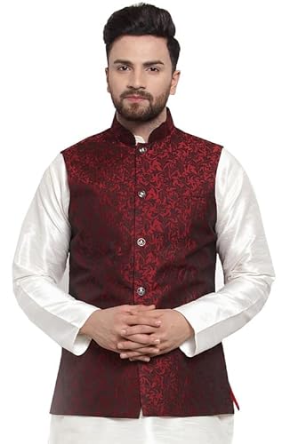 Maple Clothing Herren Nehru Jacquard Jacke Indianer Traditionelle Weste Weste, Kastanienbraun, Small von MapleClothing