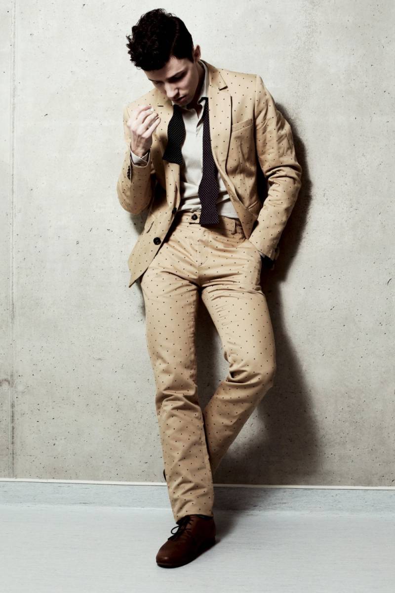 Herren Sommer Suit Aus Baumwolle | Anzug Gepunktet Beige von MaplePropeller