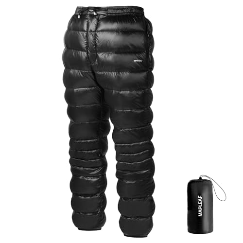 Mapleaf Daunenhose Ultraleicht Warm 800FP Winterhose Herren Schneehose Verdickt Kältebeständig Mit Reißverschlusstasche Winddicht Damen Winter Bergsteigen Skifahren Outdoor Campin Unisex（Size L） von Mapleaf