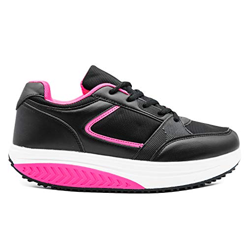 Mapleaf Herren Damen Rocker Bottom Schuhe Orthopädisch Sneakers Plateau Turnschuhe Jogging Running Trekking Fitness Laufschuhe Gymnastikschuhe Walkingschuhe Sportschuhe Fuchsia Schwarz Größe 39 von Mapleaf
