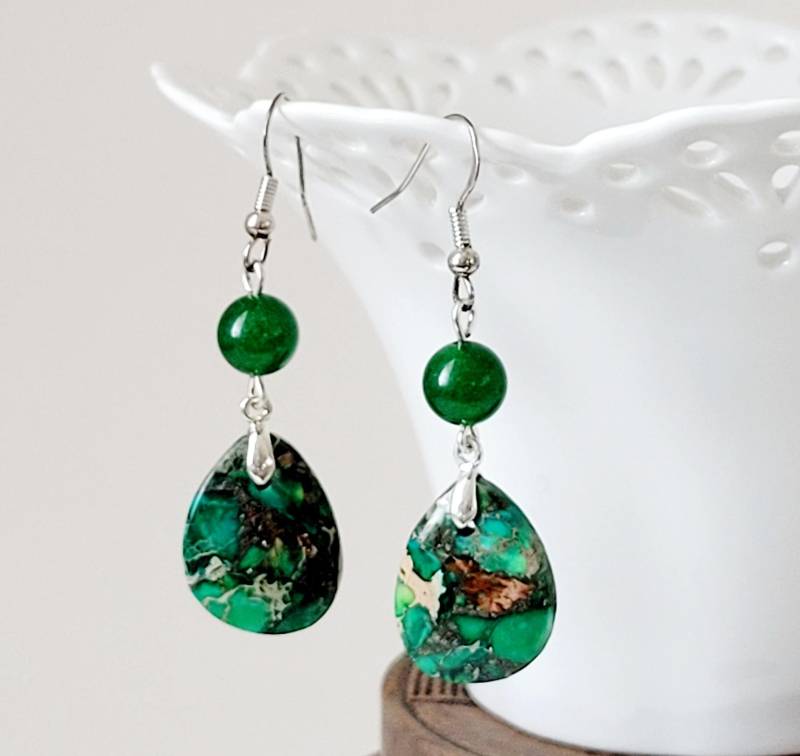 Handmade Grüner Kaiser Jaspis, Achat Perlen Ohrringe, Sterling Silber Haken von Maplebeads