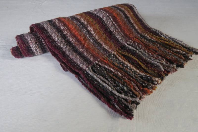Handgewebter Schal Weinorange Grau Schurwolle Seide Handgewebter Schal Weinorange Grau Schurwolle Seide von MaplewoodFiberarts