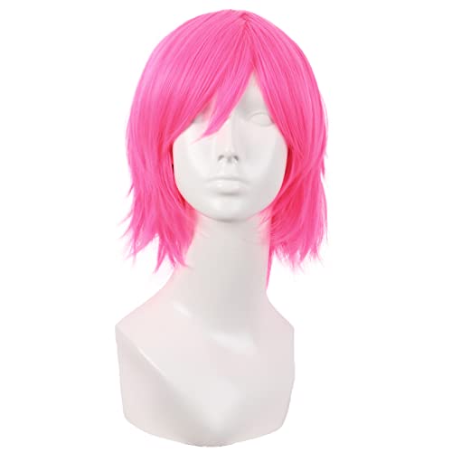 MapofBeauty 12 Zoll/30 cm Side Pony Kurze Gerade Faser Cosplay Perücke (Neon Rosa) von MapofBeauty