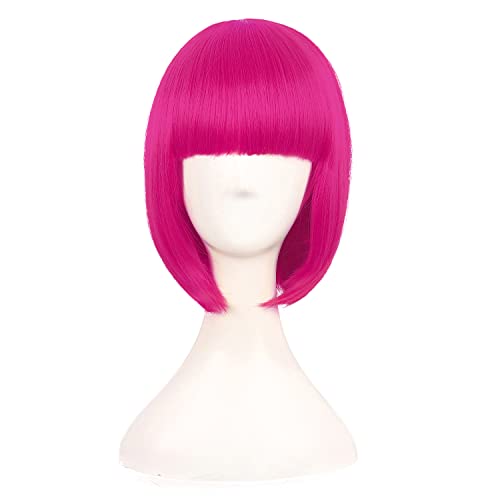 MapofBeauty 12 Zoll/30cm Natürliche Weibliche Kurze Glatte Haare BOB Perücke (Heiß Rosa) von MapofBeauty