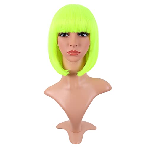 MapofBeauty 12 Zoll/30cm Natürliche Weibliche Kurze Glatte Haare BOB Perücke (Neon Gelb) von MapofBeauty