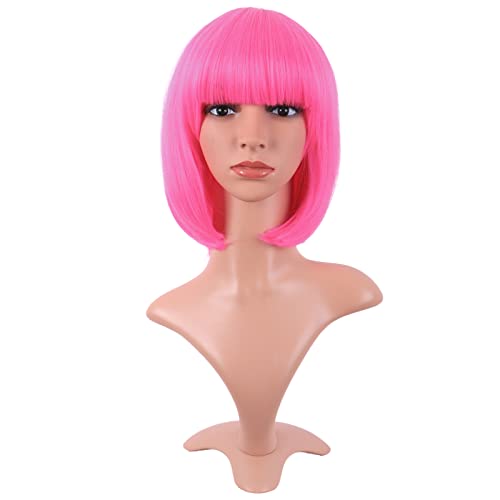 MapofBeauty 12 Zoll/30cm Natürliche Weibliche Kurze Glatte Haare BOB Perücke (Neon Rosa) von MapofBeauty