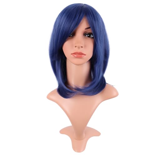 MapofBeauty 16 Zoll/40 cm Damen Side Pony Synthetische Faser Haarfasern Hohe Temperatur Heat Widerstandsfähig BOB Perücke (Gemischt Blau) von MapofBeauty