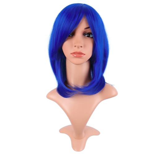 MapofBeauty 16 Zoll/40 cm Damen Side Pony Synthetische Faser Haarfasern Hohe Temperatur Heat Widerstandsfähig BOB Perücke (Marine Blau) von MapofBeauty