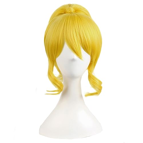 MapofBeauty 22 Zoll/55cm Kurz Haar + 1 Pferdeschwanz Cosplay Perücke (Gelb) von MapofBeauty