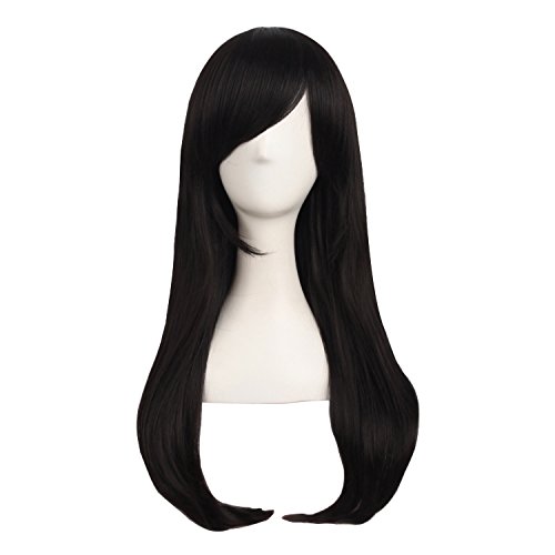 MapofBeauty 24 Zoll/60cm Stilvolle Lange Side Pony Gerade Cosplay Party Perücke (Braun Schwarz) von MapofBeauty