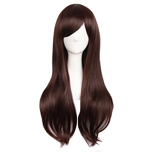 MapofBeauty 28"/70cm Lange Pony Haare Animation Kostüm Perücke Seite (Dunkel Braun) von MapofBeauty