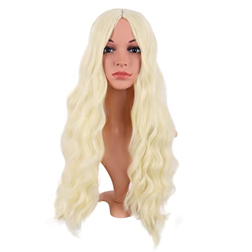 MapofBeauty 28 Zoll/70 cm Länge Wavy Synthetische Faser Lockige Haarfasern Ersatz Perücke für Partys Cosplay Täglich Perücke (Hell Gold) von MapofBeauty