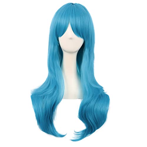 MapofBeauty 28 Zoll/70 cm Langes Lockiges Seitenschläger Haarspitzen Kostüm Cosplay Perücke (Cyan blau) von MapofBeauty
