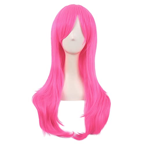 MapofBeauty 28 Zoll/70 cm Langes Lockiges Seitenschläger Haarspitzen Kostüm Cosplay Perücke (Neon Rosa) von MapofBeauty