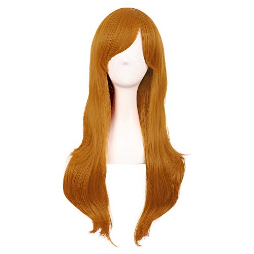 MapofBeauty 28 Zoll/70cm Langes Lockiges Seitenschläger Haarspitzen Kostüm Cosplay Perücke (Goldene Orange) von MapofBeauty
