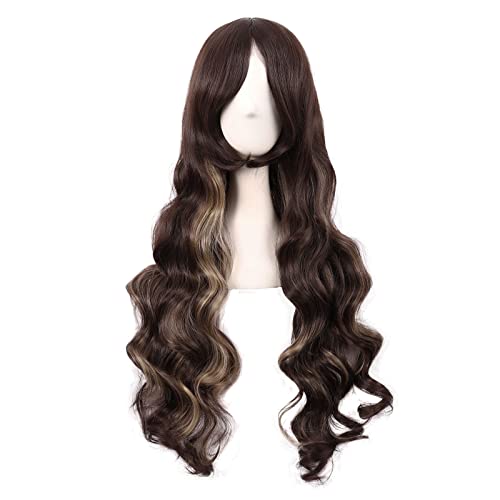 MapofBeauty 32 Zoll/80 cm Mode Lange Lockige Haare Anime Kostüm Side Pony Cosplay Perücke (Braun gemischt Gold) von MapofBeauty