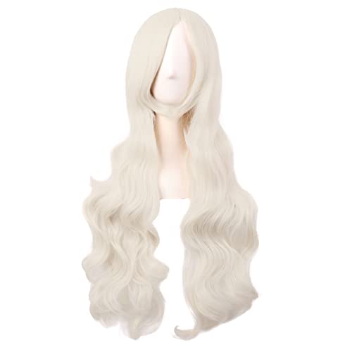 MapofBeauty 32 Zoll/80 cm Mode Lange Lockige Haare Anime Kostüm Side Pony Cosplay Perücke (Platinum Gold) von MapofBeauty