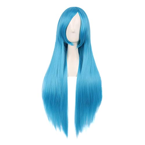 MapofBeauty 32 Zoll/80cm Side Pony Lange Gerade Anime Kostüm Cosplay Partei Perücke (Cyan Blau) von MapofBeauty