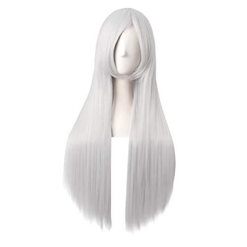 MapofBeauty 32 Zoll/80cm Side Pony Lange Gerade Anime Kostüm Cosplay Partei Perücke (Silber) von MapofBeauty