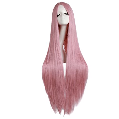 MapofBeauty 39"/100cm Natürliche lange glatte Haare Mode Kostüm spielen Perücke (Rouge Rosa) von MapofBeauty