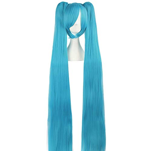 MapofBeauty Side Part Pony Ombre Länge Gerade Haarfasern Zwei Pferdeschwanz Synthetische Fibre Lolita Cosplay Anime Perücke (Cyan Blau) von MapofBeauty