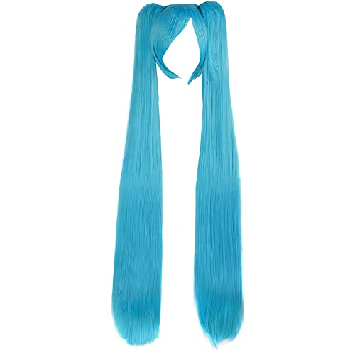 MapofBeauty Vocaloid 2 Pferdeschwänze Gerade Lange Party Kostüm 120cm Cosplay Perücke (Cyan Blau) von MapofBeauty