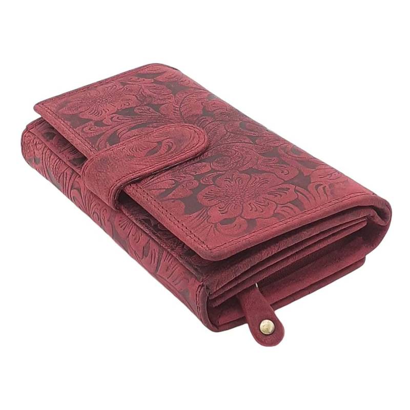 Damen Portemonnaie Oder Geldbeutel Aus Echt Büffelleder Kompakt Mit Besonderes Vielen Kreditkartenfächer in Weinrote Farbe von MarBelloShop