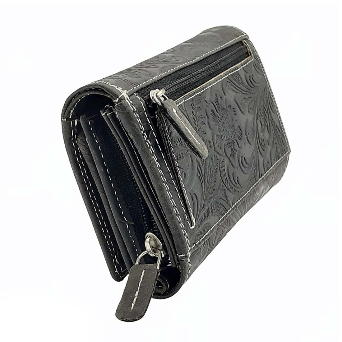Damen Portemonnaie Und Geldbörsen Oder Geldbeutel Aus Echt Büffelleder Kompakt Mit Besonderes Vielen Kreditkartenfächer in Anthrazit Farbe von MarBelloShop