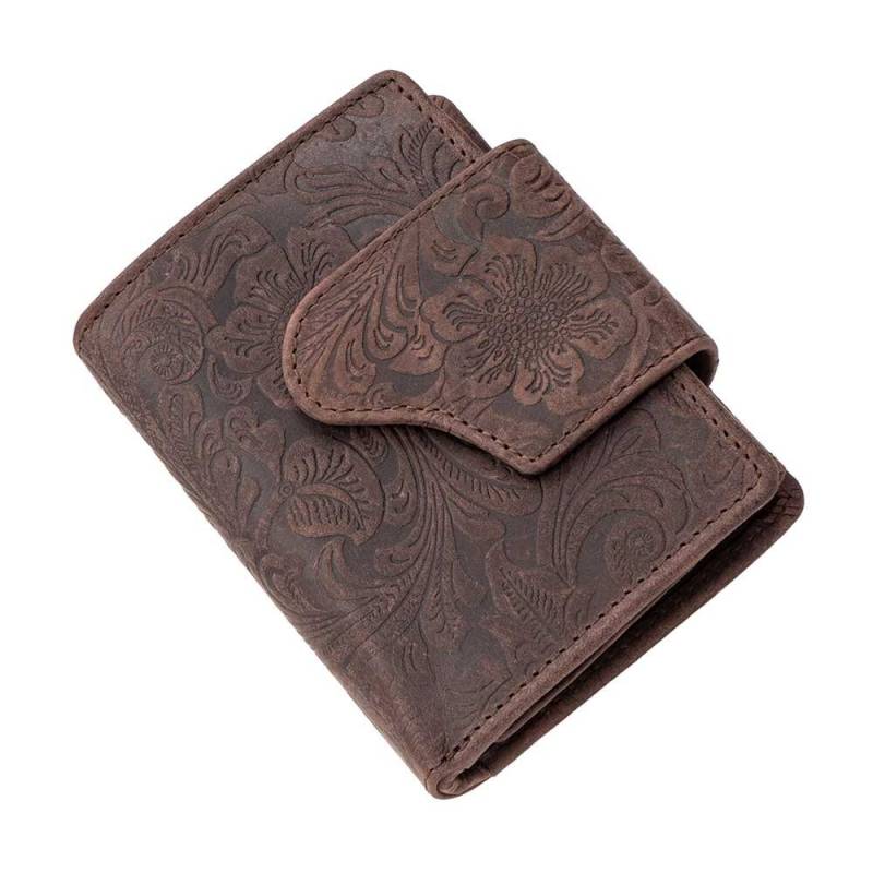 Damen Portmonee Und Geldbörsen Oder Geldbeutel Aus Echt Büffelleder Geblümt Mit Besonderes Vielen Kreditkartenfächer in Dunkelbraun von MarBelloShop