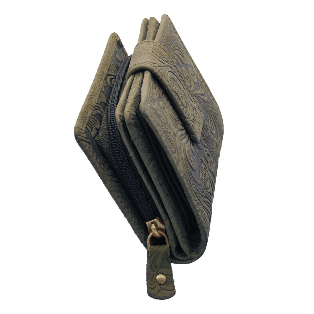 Echtes Büffelleder Rfid-Blocker Portemonnaie Und Geldbörse Für Damen Mit Blumenprägung Vielen Kreditkartenfächern in Olivgrün Farbe von MarBelloShop