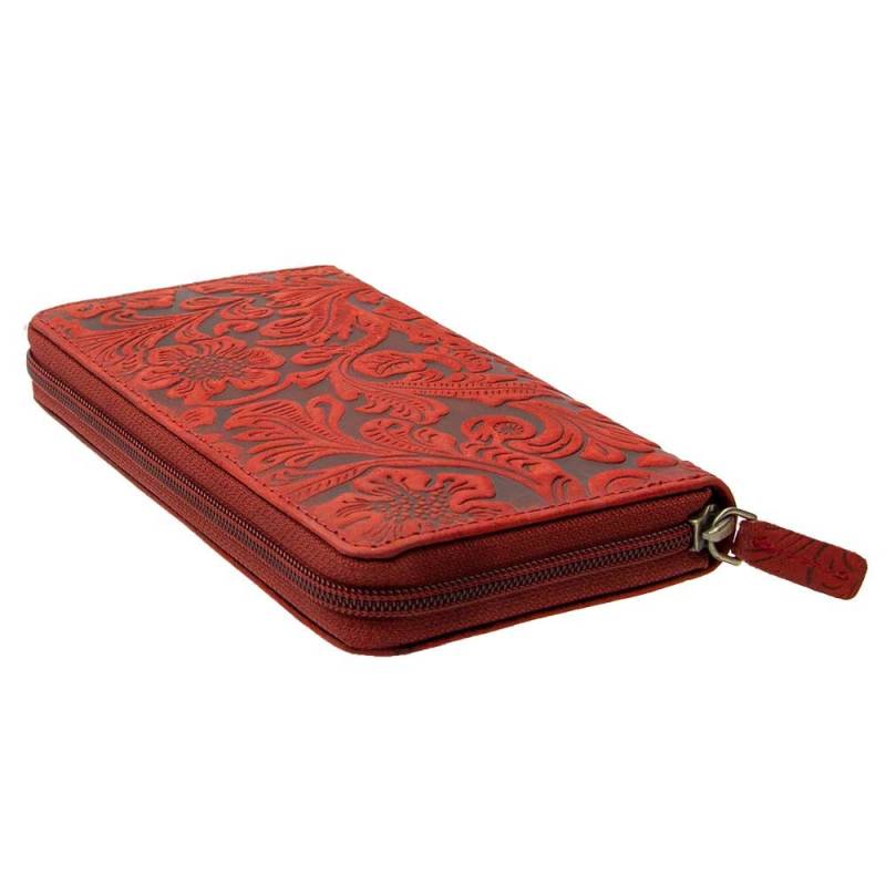 Kompaktes Zip-Portemonnaie Aus Rfid-Geschütztem Echtem Büffelleder Mit Besonders Vielen Kreditkartenfächern in Rot von MarBelloShop