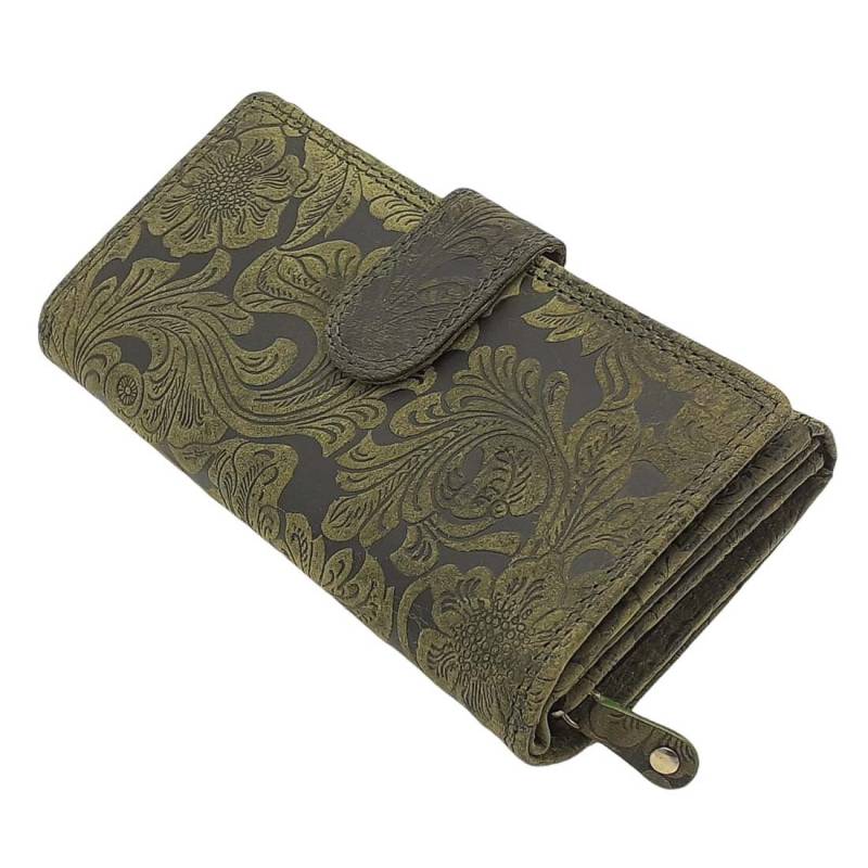 Vielfältigen Portemonnaie Aus Echt Büffelleder Kompakt Mit Besonderes Vielen Kreditkartenfächer in Verschiedene Schattierungen Von Olivgrün von MarBelloShop