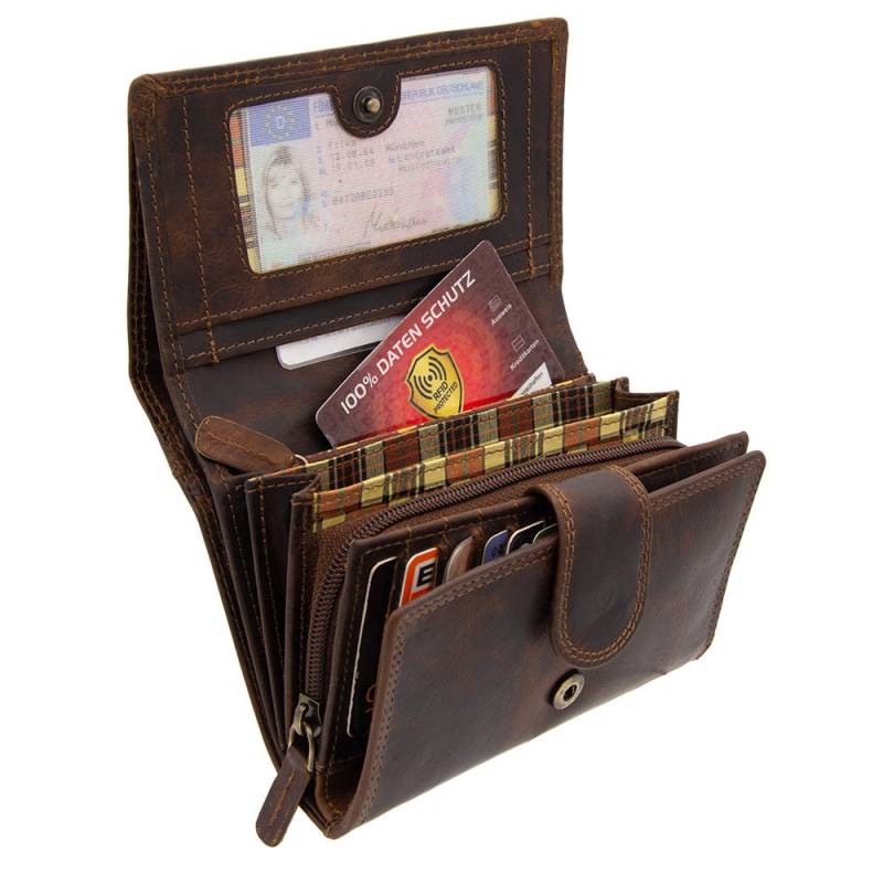 Vielfältigen Portemonnaie Und Geldbörsen Oder Geldbeutel Aus Echt Büffelleder Kompakt Mit Besonderes Vielen Kreditkartenfächer in Tan-Braun von MarBelloShop