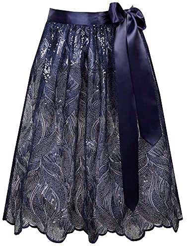 MarJo Glorious Collection Dirndlschürze Jana 65er Länge dunkelblau | 65cm für Midi-Dirndl | Spitzenschürze mit Pailletten blau S von MarJo Glorious Collection